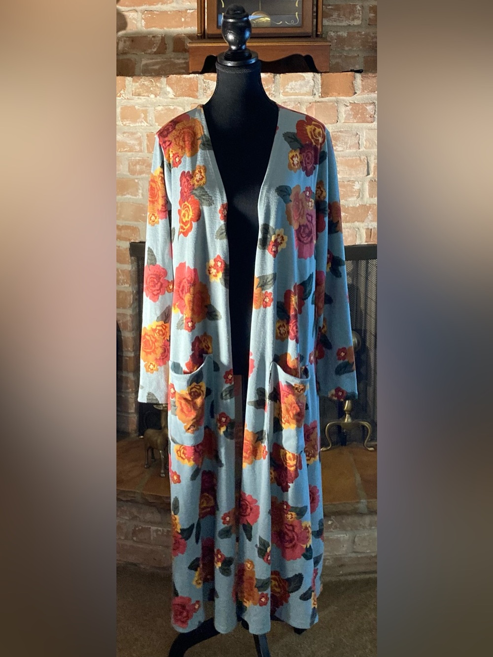 LuLaRoe Light Blue Floral Open-Front Cardigan with Pockets